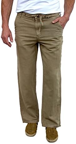 Short Fin Men's Drawstring Linen Pants with Elastic Waist (Size 38X30, Coconut, L8020)