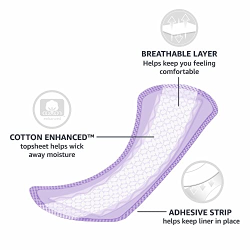 AMAZON BASICS DAILY PANTILINER, REGULAR LENGTH, THIN ABSORBENT FEMININE PADS FOR WOMEN, UNSCENTED, 50 COUNT (PREVIOUSLY SOLIMO)