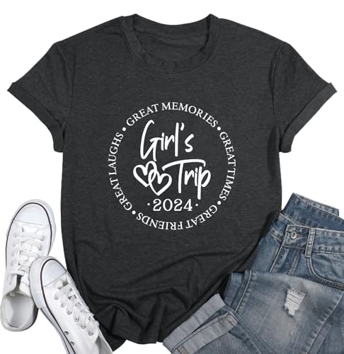 Photo 1 of 2024 Girls Trip Shirts for Women Great Memories Great Times Great Friends Creat Laughs Vacation Tshirt Summer Hiking Tee