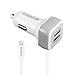 Inateck USB Car Charger, 33W USB Car Charger with 2 USB Port & Built in Apple Certified Lightning Cable & 4 Feet Micro USB Cable for iPhone, iPad, Samsung Galaxy - White