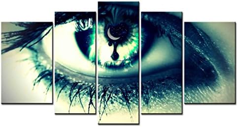 ClassiceDecorArt Wall Art Paintings - 5 Pieces Decor Art of Close-up Girl Eye Pupil Eyelashes Stars Moon Space Painting - The pictures Print on Canvas for Modern Home Decor Decoration