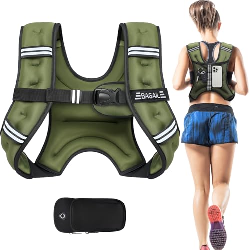 BAGAIL Gewichtsweste für Krafttraining, 5kg Gewichtsweste mit verstellbarer Oberweite, Reflexstreifen und praktischer Tasche, ideal für Workouts, Yoga