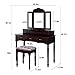HOMECHO Vanity Table Set Makeup Dressing Desk with Tri-Folding Mirror Cushioned Stool Drawers Storage Organizer Dark Brown, HMC-MD-010