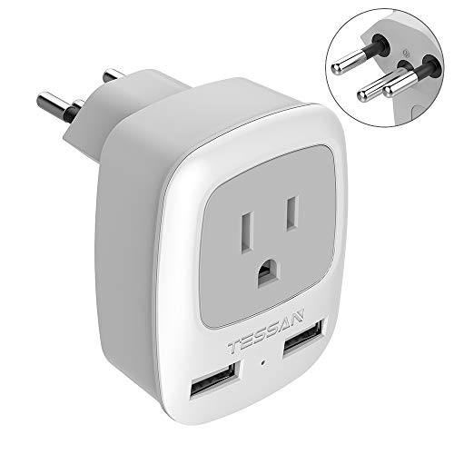 Switzerland Power Adapter Travel Plug, TESSAN Swiss Outlet Adapter with 2 USB Ports + USA Input for US to Switzerland, Liechtenstein, Rwanda (Type J)