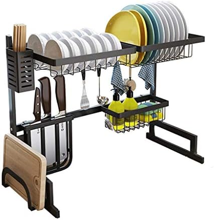 XLCFSN Stainless Steel Drainer Rack Kitchen Sink Dish Tableware Kitchen Supplies Storage Rack Organizer Workstation Shelf (Color : Black, Size : 65cm)