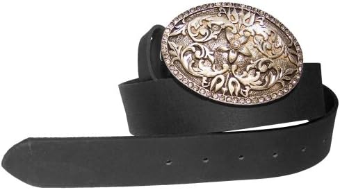 FRONHOFER Genuine natural leather belt | floral rhinestone buckle | Women's belt, Size:waist size 33.5 IN M EU 85 cm, Color Black