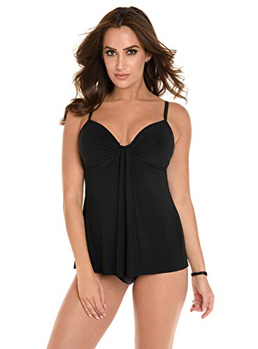 Miraclesuit Women's Swimwear So Riche Marina Sweetheart Neckline Underwire Bra Tankini Bathing Suit Top, Black, 16