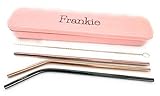 Sustainable Eco-Friendly Straws - Rose Gold, Gold & Black Stainless Steel Straw Set With Cleaner & Convenient Travel Case - Three Curved/Bent & Straight Metal Straws - Cocktail Accessory Straw Set