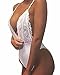 StyleDome Women Lace Strap Halter Plunge V Neck Bodysuit Bodycon Stretch Babydoll Leotard