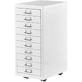 File Cabinet MINI 10 Tier Metal File Organizer Document Organizer with Wheel, White Color, for Home Office, Office Desk File (White)