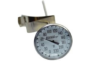 Thermco ACCG220F Bi-Metal Dial Laboratory Thermometer, 1-3/4" Dial Size, 8" Stems with No Cover, 0° to 220°F Range, 2.0°F Division, 2" Immersion