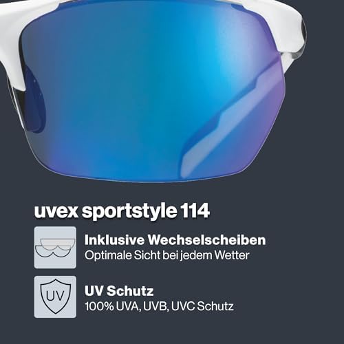 Sportstyle 114 Sport-Sonnenbrille Fahrradbrille – Wechselscheiben für flexible Lichtverhältnisse – white black matt/blue
