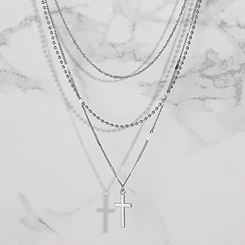Pinsparkle Cross Necklaces For Women Men Layered Cross Necklace Dainty Necklace 14K White Gold Plated Cross Chain