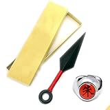 2 Pcs Naruto Kunai knives and Uchiha Itachi SHU ring Plastic Toy For Anime Cosplay（Red）