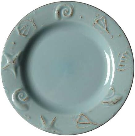 Thomson Pottery Cape Cod Embossed Seashell Design Aqua Blue Salad Plates, Set of 4