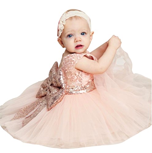 Flower Girl White Dress Infant Pageant Dresses for Kids Wedding Seques Tutus Sundress 12 18 M Tulle (Pink, 100)