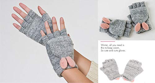 Unisex Kids Glove,Wool Knitted Convertible Flip Top Gloves Mittens with Mitten Cover Winter Warm Half Finger (Grey)