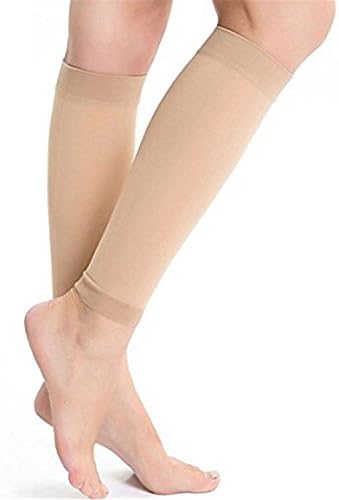 Runee High Quality Calf Compression Sleeve - Leg Compression Socks For Calf Pain & Shin Splint, Relief Swelling, Varicose Veins, DVT - Maternity, Flight, Sports, Running And Ect. (Beige, L/XL)