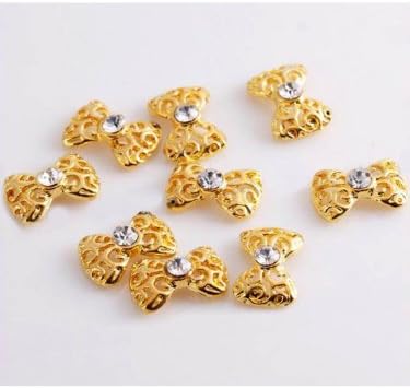 Shari 10x Golden 3D Alloy Rhinestones Bow Tie Nail Art Glitters Slices DIY Decorations