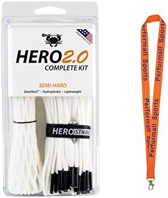 East Coast Dyes Bundle: ECD Lacrosse Hero2.0 Complete Kit Semi-Hard Lacrosse Mesh White with 1 Performall Lanyard