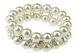 HONEYJOY Women Classical Two Rows Beige Beads Bracelet Simulate Waterfresh Pearl Strand Jewelry