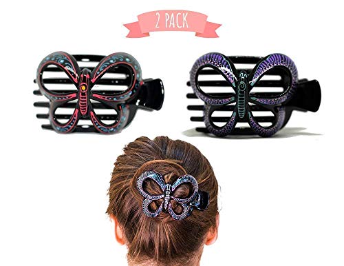 Butterfly Barrettes Hand Painted, Bun Cover Clips, 2 Pcs of A Uniquely Hair Bun Holder.