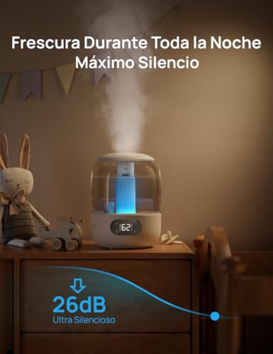 DREO Humidifier Babies 3L 26dB Silent with Humidity Sensor, Ultrasonic Cold Mist, 30h Autonomy, 360° Nozzle, Ambient Light, Essential Oil Diffuser, White