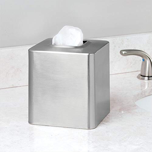 MetroDecor mDesign Facial Tissue Box Cover/Holder for Bathroom Vanity Countertops - Pack of 2, Brushed Stainless Steel