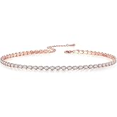SeiMios Dainty Tennis Necklaces for Women | Cubic Zirconia 14K Gold/White Gold/Rose Gold Plated Adjustable Tennis Chain Choker Necklace