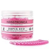 Haisstronica 200PCS Red Heat Shrink Butt Connectors- Waterproof butt Connectors-Insulated Electrical Wire Connectors-Crimp Connectors For Watercraft,Electrical,Electronics,Automotive Butt Splice 22-16