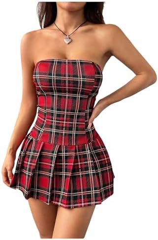 SweatyRocks Women's Plaid Strapless Bubble Dress Sleeveless Ruffle Mini Tube  Dresses Black Small at Amazon Women's Clothing store