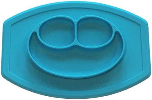 BambinoCo All in one mini silicone suction placemat and plate smiley face design- Blue