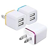 Wall Charger, 15W Universal Dual Port 2.1A & 1A Rapid Portable USB Travel Wall Adapter for iPhone 7 6S Plus, 5S, iPad Pro, Galaxy S8, S7, S6 Edge Plus, S5, Nexus, HTC, Android GoPro & More (3 Pack)