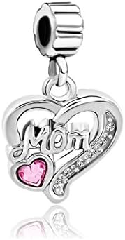 New Sale Cheap Heart Love Mom Pink Birthstone Crsytal Charm Beads Fit Pandora Jewelry Charms Bracelet