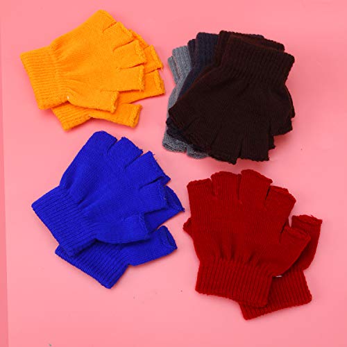 Coobey 12 Pairs Unisex Kids Half Finger Mittens Teen Winter Warm Fingerless Stretchy Knit Gloves (6-12 Years, Mixed 6 colors) - Thumbnail 6