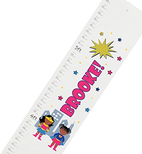 Personalized white Super Girls African American childrens wooden growth chart
