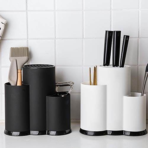 3-in-1 Kitchen Utensil Holder Set with Knife Block without Knives, Large Kitchen Tools Flatware Holder Organized Utensil Drying Cylinder, Black