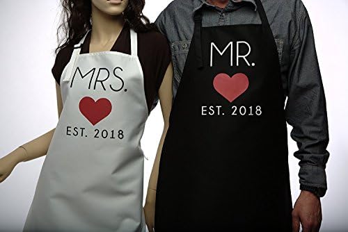 Mr. and Mrs. 2018 Couples Kitchen Aprons (2-Piece Set) Cute, Funny Cooking Bibs for Wedding Marriage Newlyweds