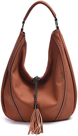 Handbags for Women, Hobo Shoulder Bags Of PU Leather Large Compacity Tote Purses With Tassel Decoration (Brown)