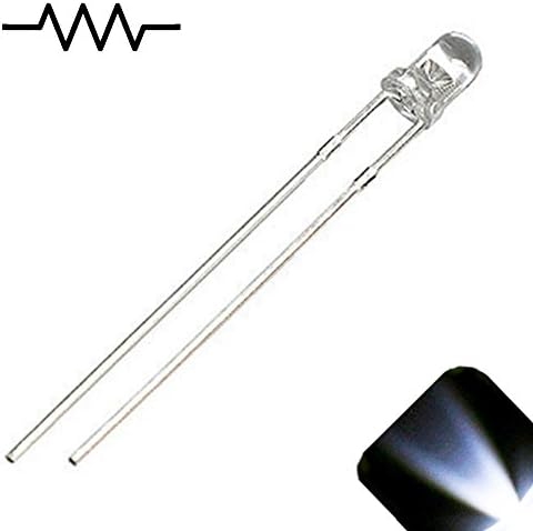 Lighthouse LEDs 12v 3mm Round Top Clear Lens LED - Cool Clear White LED - Ultra Bright - Built in/Internal Resistor - 5v, 6v, 7v, 8v, 9v, 10v, 11v, 13v, 14v, 15v (Pack of 10)
