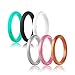 beilove Women's Thin and Stackable Silicone Wedding Ring,6 Ring Pack (Black,White,Silver,Rose Gold,Turquoise,Copper, 6)
