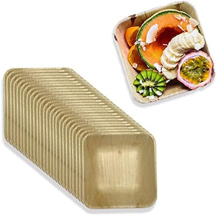 Palm Leaf Square Bowl 5.5" | 25 Pack & Ebook | Eco Friendly Disposable Dinnerware by Rustic Earthware | Compostable & Biodegradable Bowls Made of 100% Natural Palm Leaves