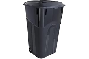 BJCYO 32 Gallon Wheeled Heavy Duty Plastic Garbage Can, Attached Lid, Black