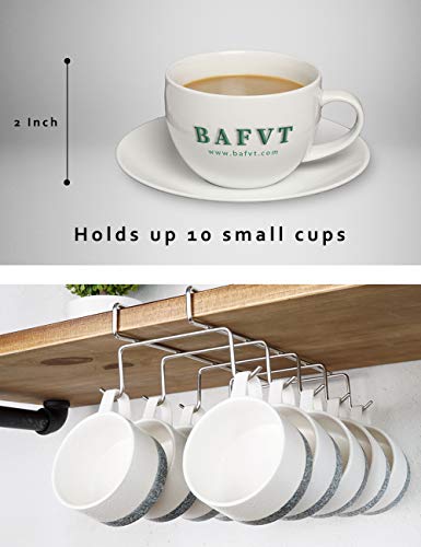 bafvt Coffee Mug Holder - 304 Stainless Steel Cup Rack Under Cabinet, 10Hooks, Fit for The Cabinet 0.8" or Less - Thumbnail 3