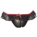 FEESHOW Men's Lace Trim Soft Mesh Sissy Pouch Crossdress Underwear Black + Red