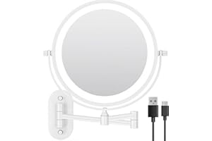 Rechargeable Wall Mounted Makeup Mirror 20x with Lights – 8-Inch Double Sided Vanity Mirror, 3 Color Lighting Modes, Touch Di
