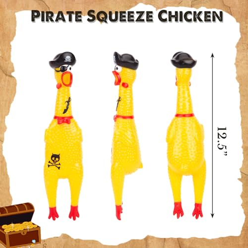 AMOR PRESENT Squeaky Rubber Chicken, Pirate Squeeze Chicken Toy Screaming Rubber Chicken for Halloween Party Favors Prank Novelty Pet Toy