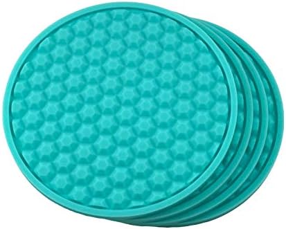 4 Teal Coasters - Hexagon Rubber Catches Drink Condensation and Spills - Safe Non-Slip for Dinner Table, Furniture, or Bar
