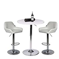 YOURLITE Pub Table and Chair Sets 3 Pieces with White Pub Chairs Set of 2 Height Adjustable Barstools and White Wood Round Pub Table
