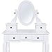 Best Choice Products Bedroom Makeup Cosmetic Beauty Vanity Hair Dressing Table Set w/ Adjustable Oval Mirror, Padded Stool Seat, 5 Drawer Storage Organizers - White